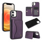 For iPhone 12 / 12 Pro AwQuer Horizontal Flip Card Bag Holder Leather Phone Case(Dark Purple)