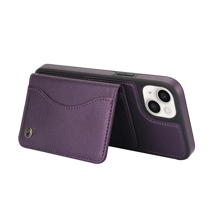 For iPhone 12 / 12 Pro AwQuer Horizontal Flip Card Bag Holder Leather Phone Case(Dark Purple)