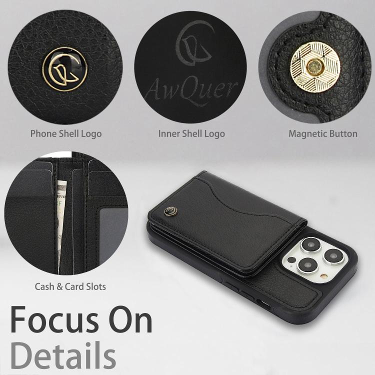 For iPhone 12 Pro Max AwQuer Horizontal Flip Card Bag Holder Leather Phone Case(Black)