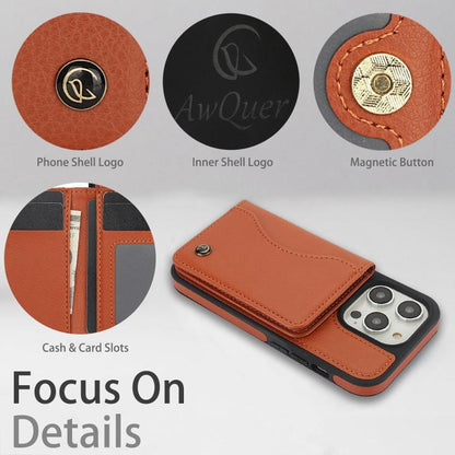 For iPhone 12 Pro Max AwQuer Horizontal Flip Card Bag Holder Leather Phone Case(Brown)
