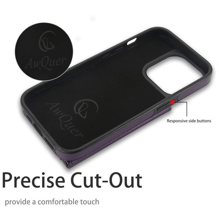 For iPhone 12 Pro Max AwQuer Horizontal Flip Card Bag Holder Leather Phone Case(Dark Purple)
