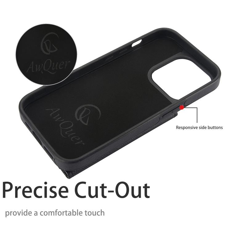 For iPhone 11 Pro Max AwQuer Horizontal Flip Card Bag Holder Leather Phone Case(Black)