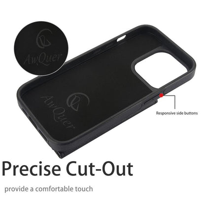 For iPhone 11 Pro Max AwQuer Horizontal Flip Card Bag Holder Leather Phone Case(Black)