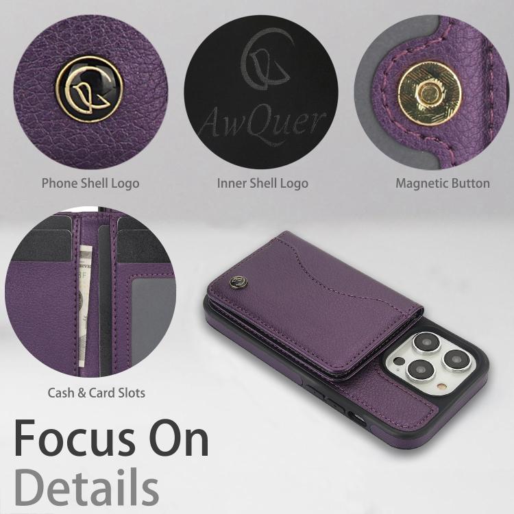 For iPhone 11 Pro Max AwQuer Horizontal Flip Card Bag Holder Leather Phone Case(Dark Purple)