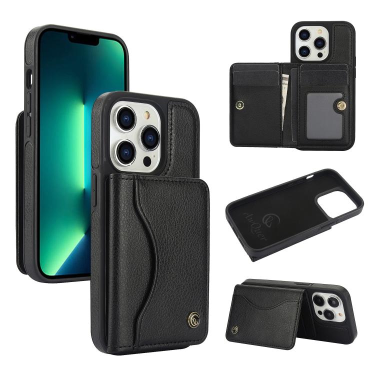 For iPhone 11 Pro AwQuer Horizontal Flip Card Bag Holder Leather Phone Case(Black)