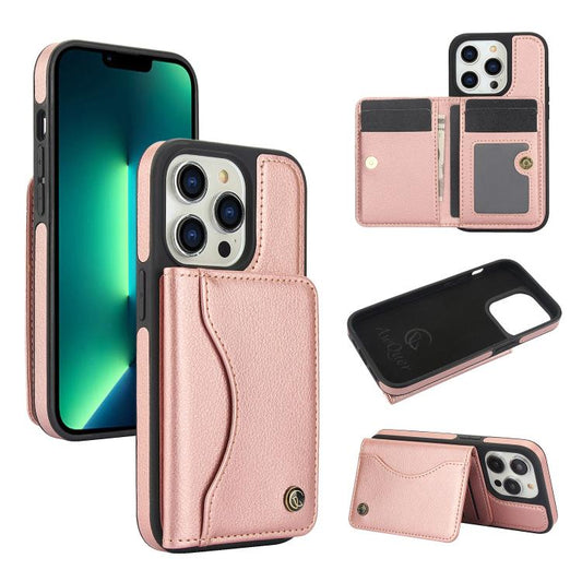 For iPhone 11 Pro AwQuer Horizontal Flip Card Bag Holder Leather Phone Case(Rose Gold)
