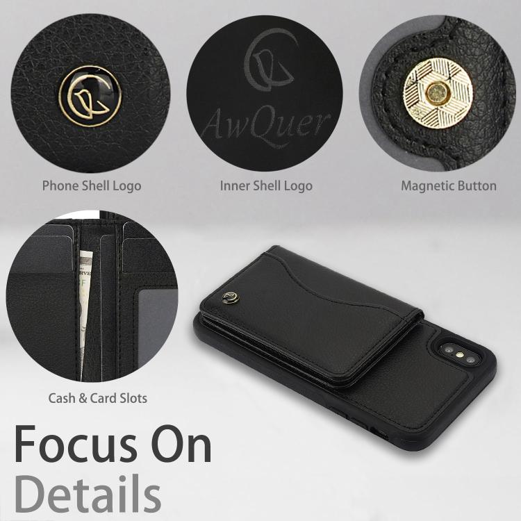 For iPhone XR AwQuer Horizontal Flip Card Bag Holder Leather Phone Case(Black)