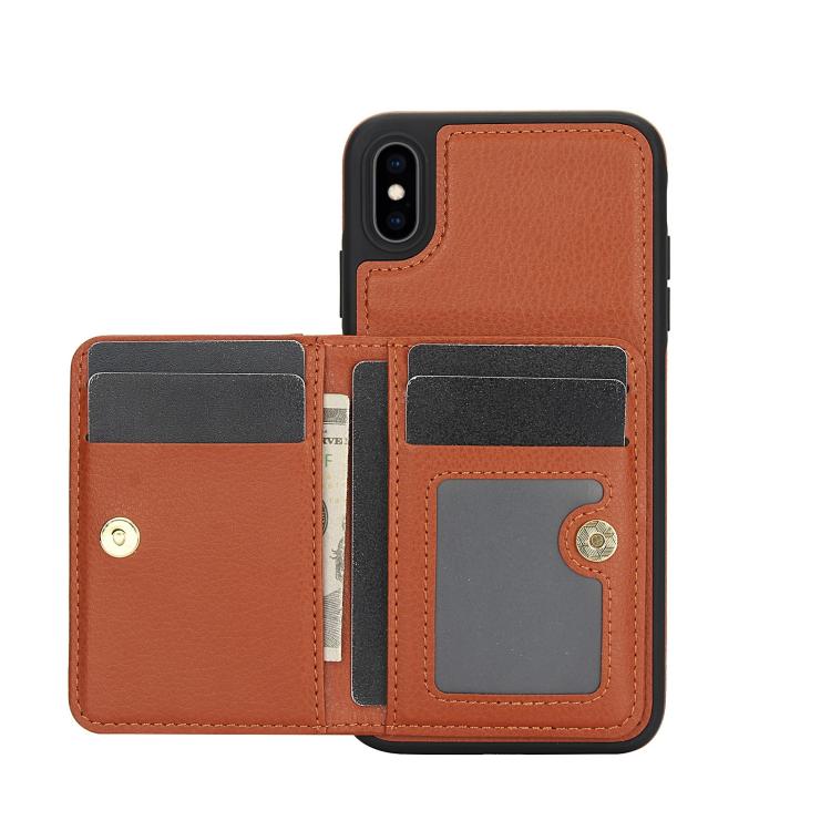 For iPhone XR AwQuer Horizontal Flip Card Bag Holder Leather Phone Case(Brown)