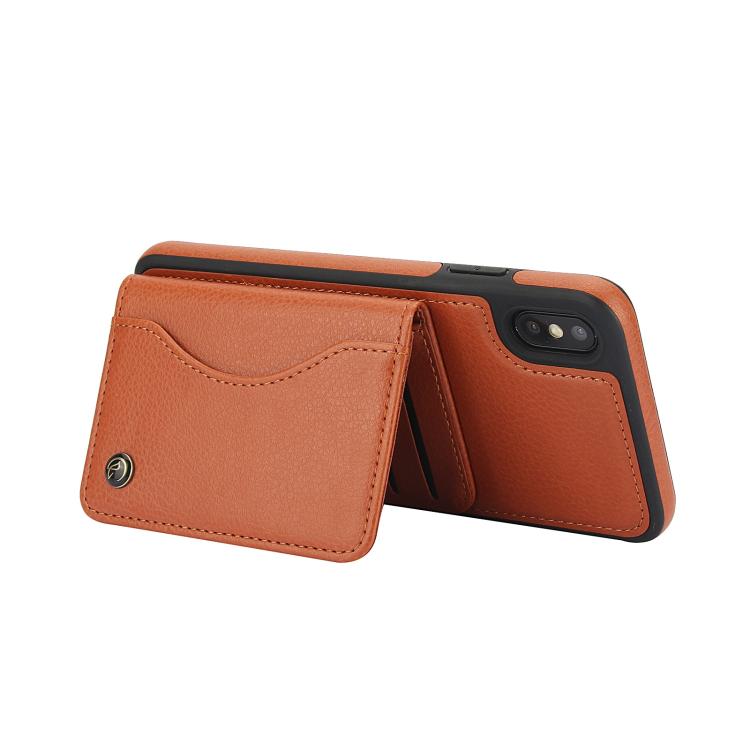 For iPhone XR AwQuer Horizontal Flip Card Bag Holder Leather Phone Case(Brown)