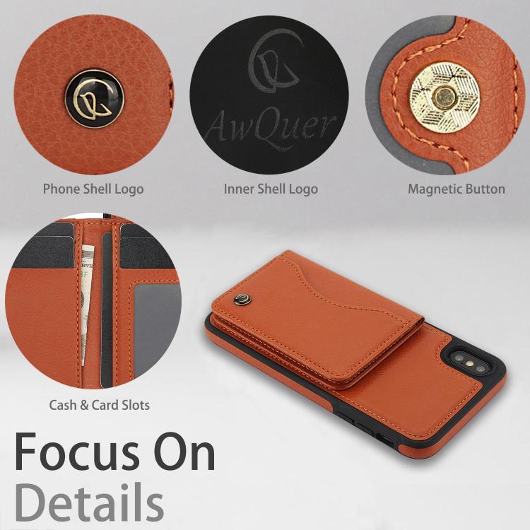 For iPhone XR AwQuer Horizontal Flip Card Bag Holder Leather Phone Case(Brown)