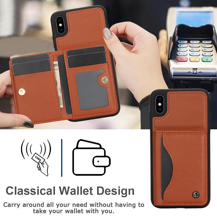 For iPhone XR AwQuer Horizontal Flip Card Bag Holder Leather Phone Case(Brown)
