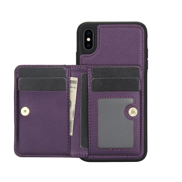 For iPhone XR AwQuer Horizontal Flip Card Bag Holder Leather Phone Case(Dark Purple)