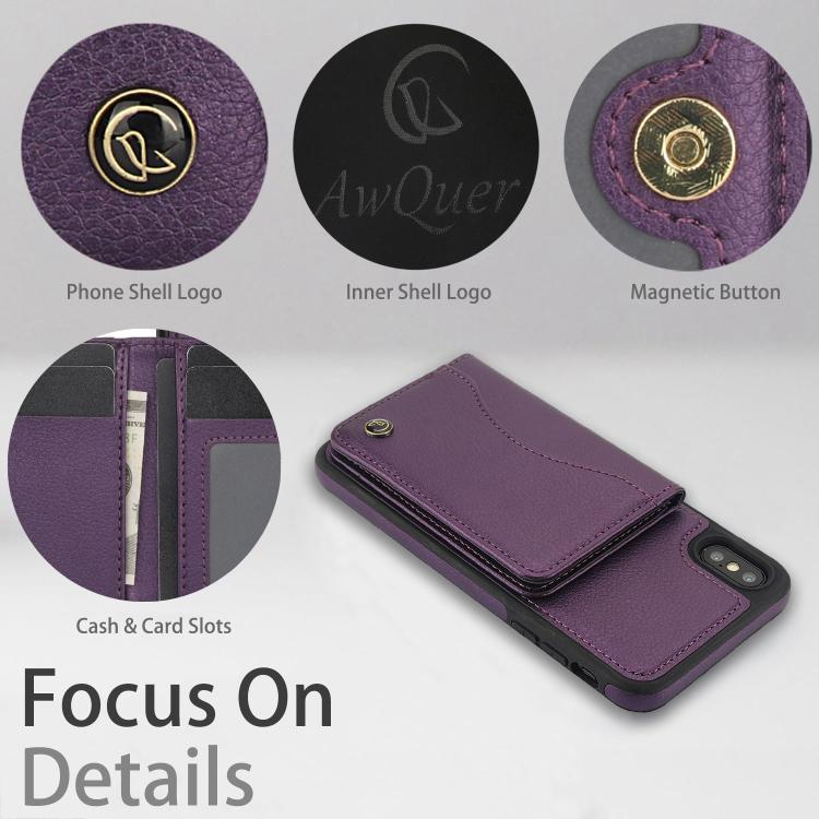 For iPhone XR AwQuer Horizontal Flip Card Bag Holder Leather Phone Case(Dark Purple)