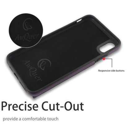 For iPhone XR AwQuer Horizontal Flip Card Bag Holder Leather Phone Case(Dark Purple)