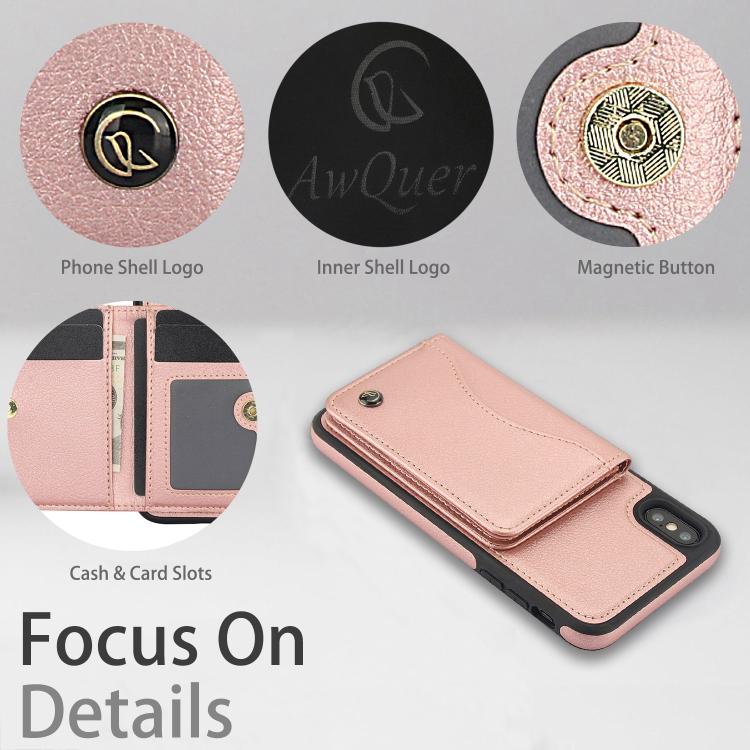 For iPhone XR AwQuer Horizontal Flip Card Bag Holder Leather Phone Case(Rose Gold)