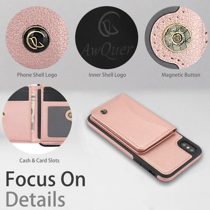 For iPhone XR AwQuer Horizontal Flip Card Bag Holder Leather Phone Case(Rose Gold)