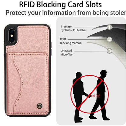 For iPhone XR AwQuer Horizontal Flip Card Bag Holder Leather Phone Case(Rose Gold)