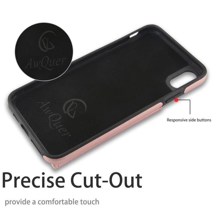 For iPhone XR AwQuer Horizontal Flip Card Bag Holder Leather Phone Case(Rose Gold)