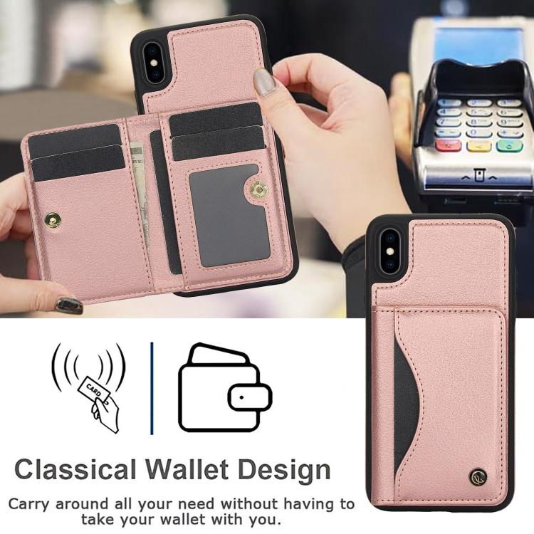 For iPhone XR AwQuer Horizontal Flip Card Bag Holder Leather Phone Case(Rose Gold)