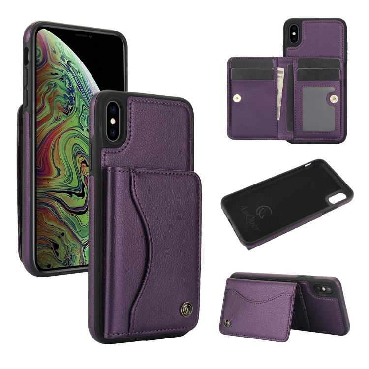 Pour iPhone XS Max Étui portefeuille à rabat horizontal en cuir avec porte-cartes AwQuer (Violet foncé)