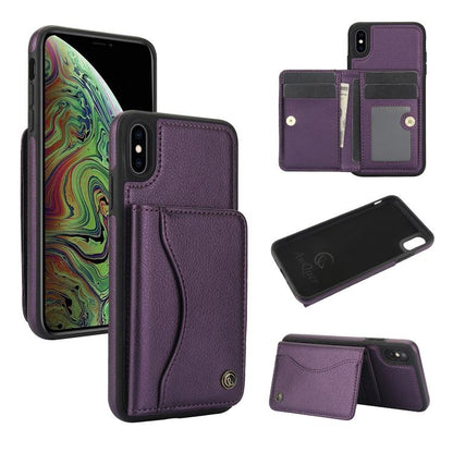 Pour iPhone XS Max Étui portefeuille à rabat horizontal en cuir avec porte-cartes AwQuer (Violet foncé)