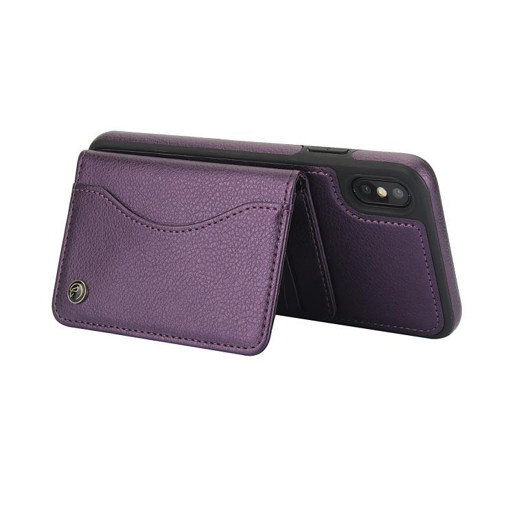 Pour iPhone XS Max Étui portefeuille à rabat horizontal en cuir avec porte-cartes AwQuer (Violet foncé)