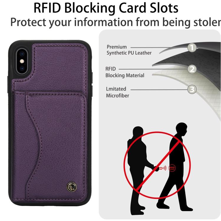 Pour iPhone XS Max Étui portefeuille à rabat horizontal en cuir avec porte-cartes AwQuer (Violet foncé)