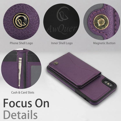 Pour iPhone XS Max Étui portefeuille à rabat horizontal en cuir avec porte-cartes AwQuer (Violet foncé)