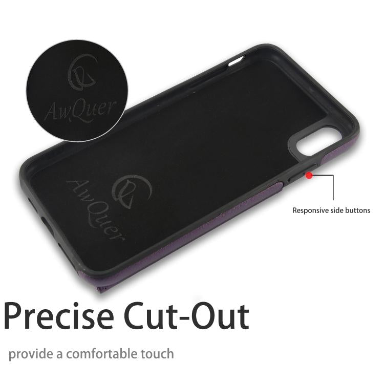 Pour iPhone XS Max Étui portefeuille à rabat horizontal en cuir avec porte-cartes AwQuer (Violet foncé)
