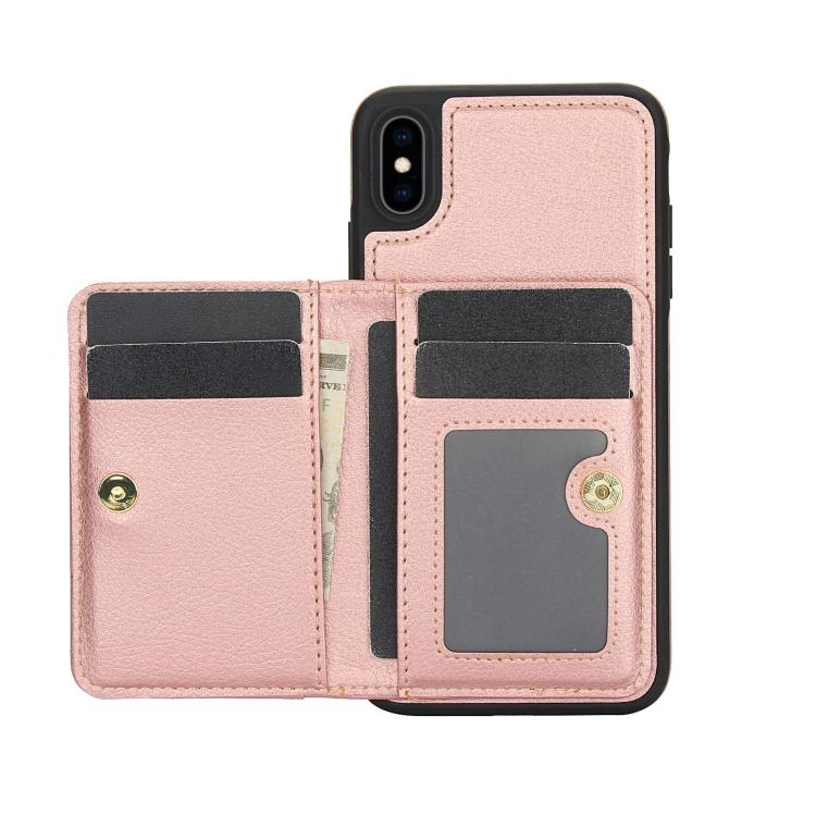 For iPhone XS Max AwQuer Horizontal Flip Card Bag Holder Leather Phone Case(Rose Gold)