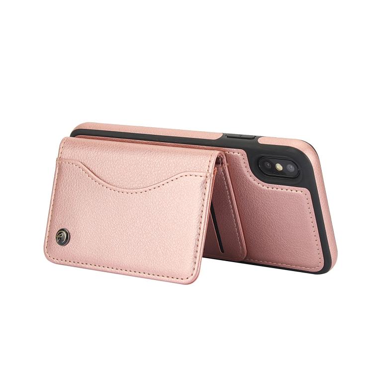 For iPhone XS Max AwQuer Horizontal Flip Card Bag Holder Leather Phone Case(Rose Gold)