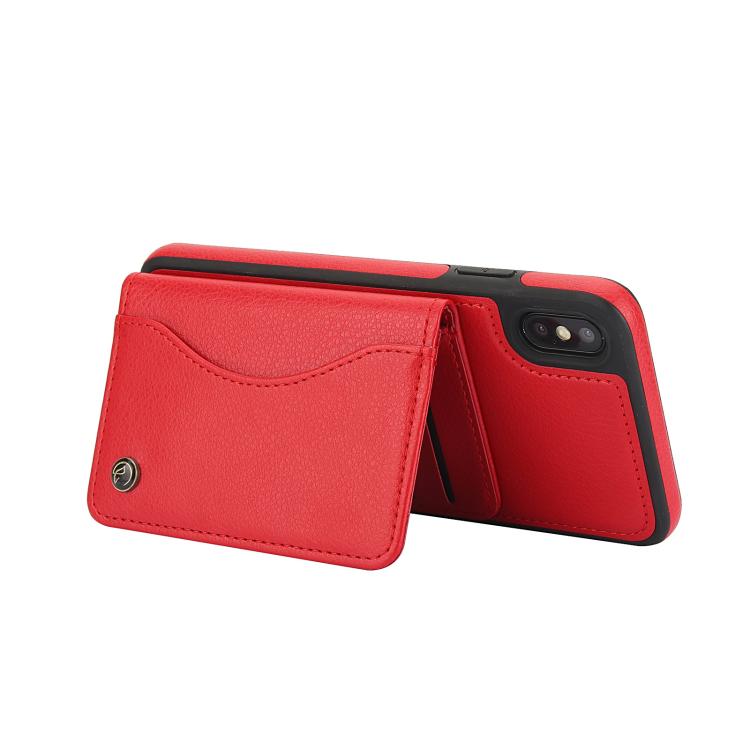 For iPhone XS Max AwQuer Horizontal Flip Card Bag Holder Leather Phone Case(Red)
