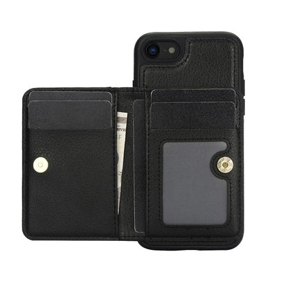 For iPhone 7 Plus / 8 Plus AwQuer Horizontal Flip Card Bag Holder Leather Phone Case(Black)