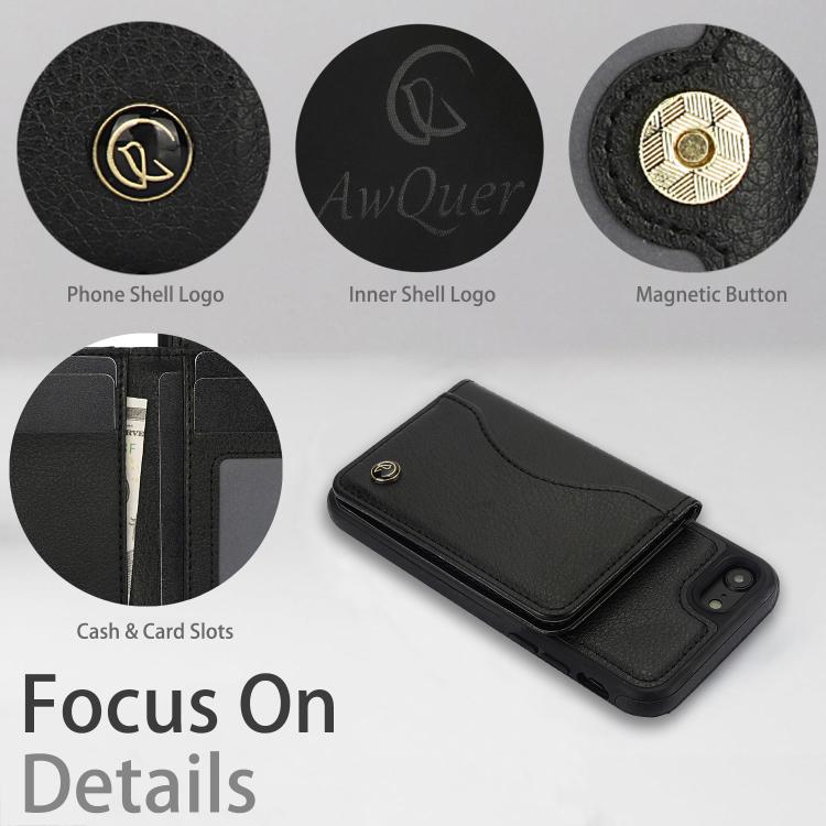 For iPhone 7 Plus / 8 Plus AwQuer Horizontal Flip Card Bag Holder Leather Phone Case(Black)