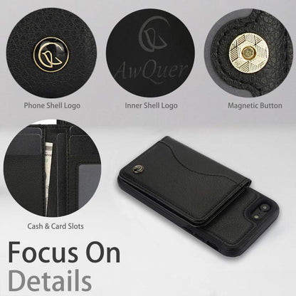 For iPhone 7 Plus / 8 Plus AwQuer Horizontal Flip Card Bag Holder Leather Phone Case(Black)