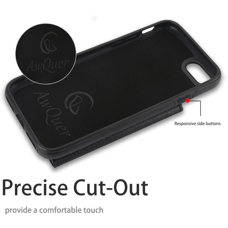 For iPhone 7 Plus / 8 Plus AwQuer Horizontal Flip Card Bag Holder Leather Phone Case(Black)