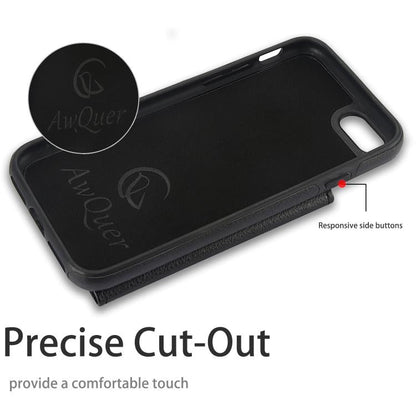 For iPhone 7 Plus / 8 Plus AwQuer Horizontal Flip Card Bag Holder Leather Phone Case(Black)