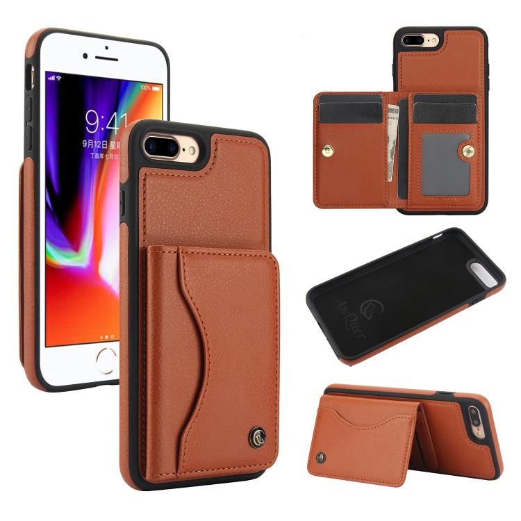 Pour iPhone 7 Plus / 8 Plus Étui de téléphone en cuir avec porte-carte à rabat horizontal AwQuer (Marron)