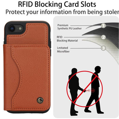 Pour iPhone 7 Plus / 8 Plus Étui de téléphone en cuir avec porte-carte à rabat horizontal AwQuer (Marron)