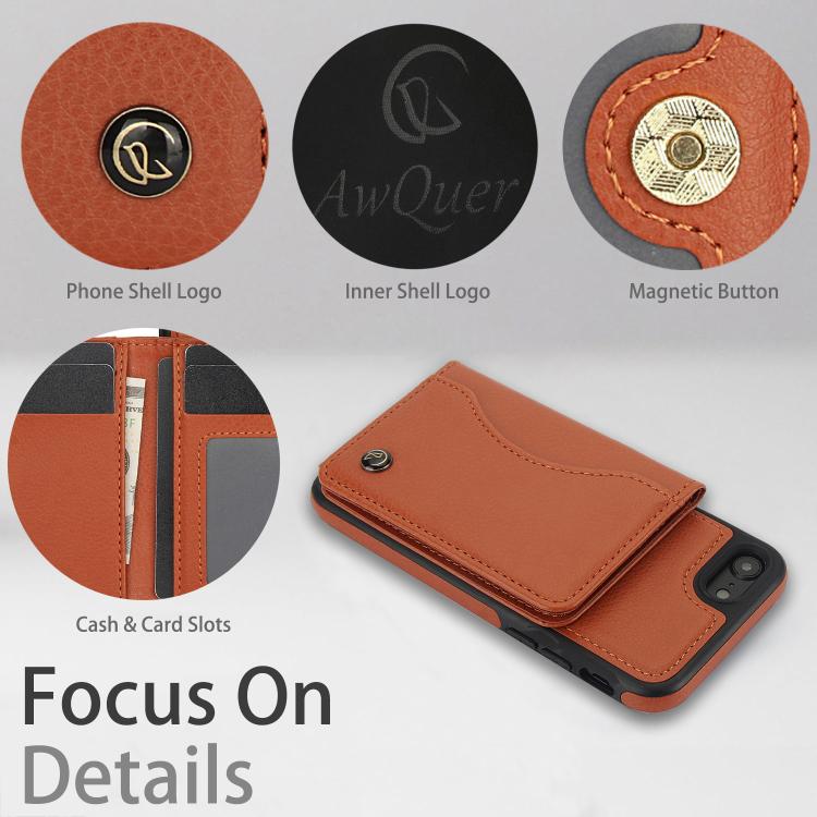 Pour iPhone 7 Plus / 8 Plus Étui de téléphone en cuir avec porte-carte à rabat horizontal AwQuer (Marron)