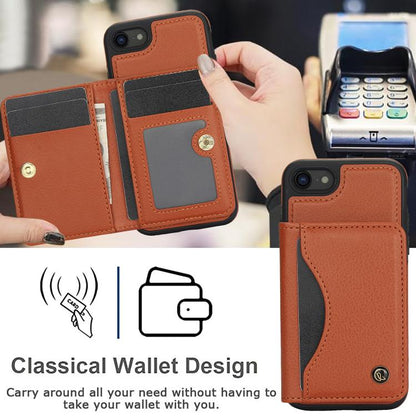 Pour iPhone 7 Plus / 8 Plus Étui de téléphone en cuir avec porte-carte à rabat horizontal AwQuer (Marron)