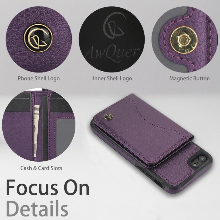 For iPhone 7 Plus / 8 Plus AwQuer Horizontal Flip Card Bag Holder Leather Phone Case(Dark Purple)
