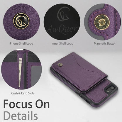 For iPhone 7 Plus / 8 Plus AwQuer Horizontal Flip Card Bag Holder Leather Phone Case(Dark Purple)