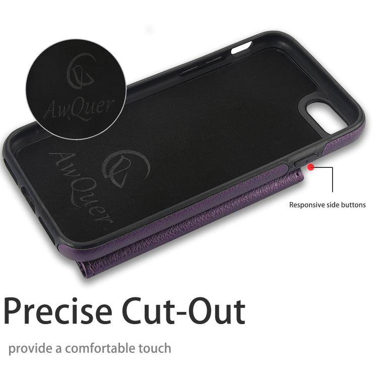 For iPhone 7 Plus / 8 Plus AwQuer Horizontal Flip Card Bag Holder Leather Phone Case(Dark Purple)