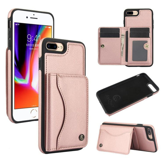 For iPhone 7 Plus / 8 Plus AwQuer Horizontal Flip Card Bag Holder Leather Phone Case(Rose Gold)