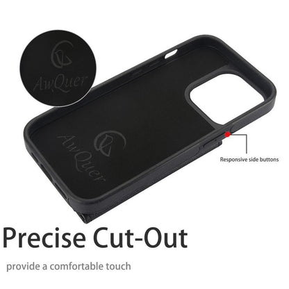 For iPhone 15 Pro AwQuer Horizontal Flip Card Bag Holder Leather Phone Case(Black)