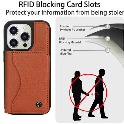 For iPhone 15 Pro AwQuer Horizontal Flip Card Bag Holder Leather Phone Case(Brown)