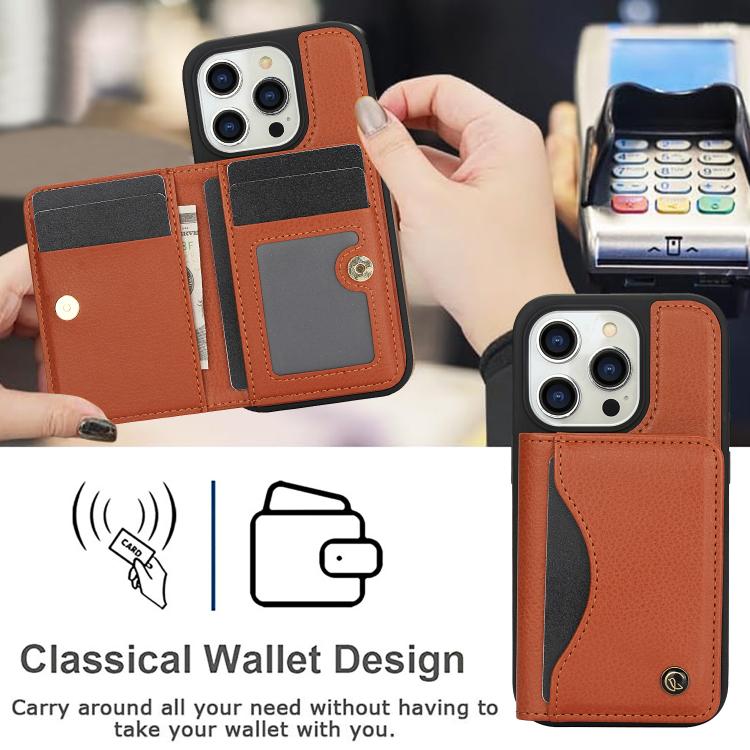 For iPhone 15 Pro AwQuer Horizontal Flip Card Bag Holder Leather Phone Case(Brown)