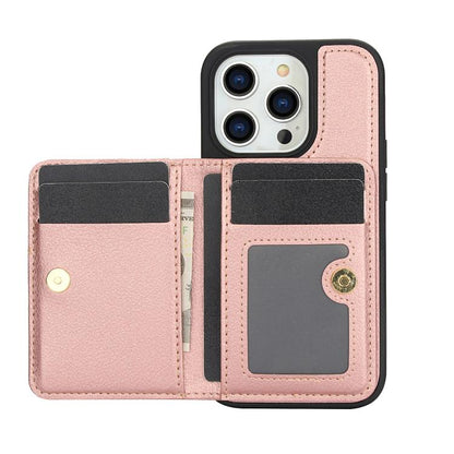 For iPhone 15 Pro AwQuer Horizontal Flip Card Bag Holder Leather Phone Case(Rose Gold)