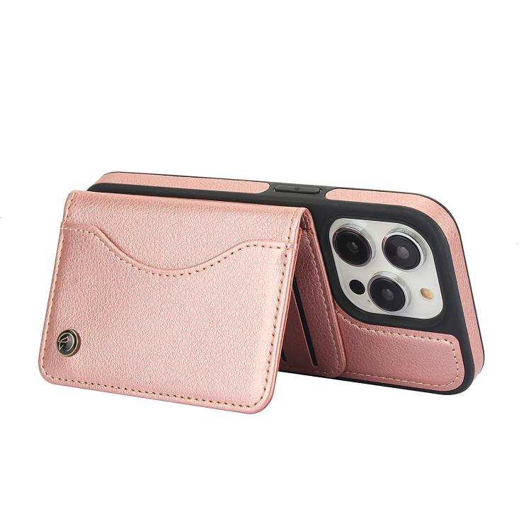 For iPhone 15 Pro AwQuer Horizontal Flip Card Bag Holder Leather Phone Case(Rose Gold)